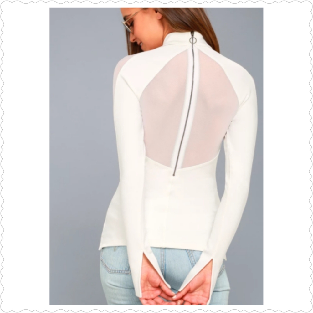 FREE PEOPLE Monarch Ivory Mesh Top, Small - Picture 3 of 7